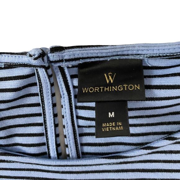 Worthington Top Womens Medium Flutter Ruffle Periwinkle Blue Stripe Work Career - Picture 5 of 14
